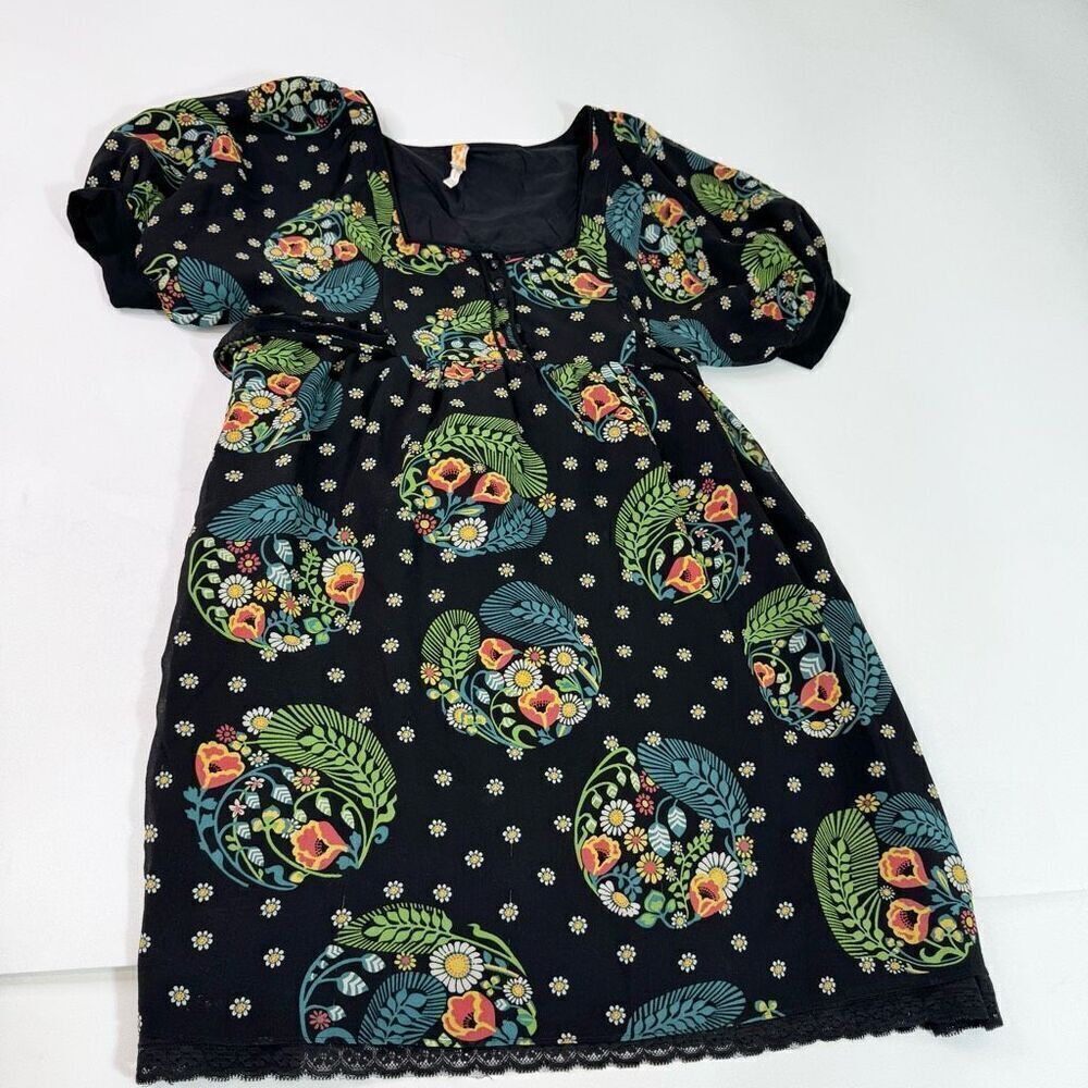 Maeve Dress Womens 8 Silk Anthropologie Babydoll Floral Puff Sleeve Boho Flowy